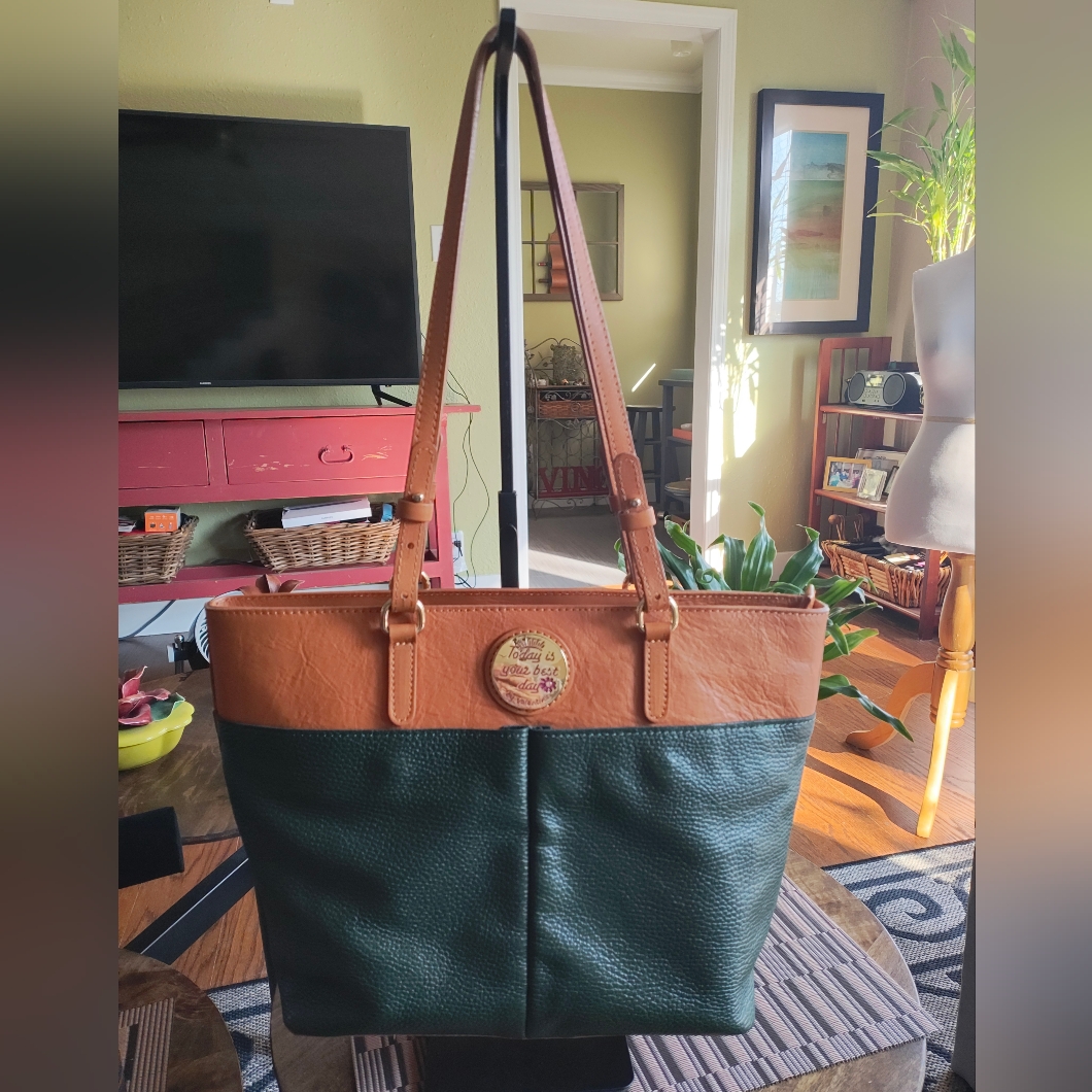 Valentina Green And Tan Leather Tote